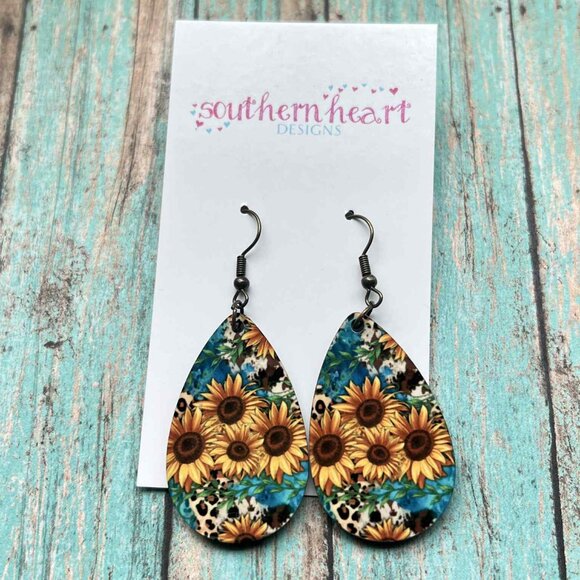 Sunflower Teardrop Earrings - Picture 1 of 1